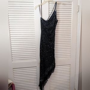 Fully beaded asymmetrical gown